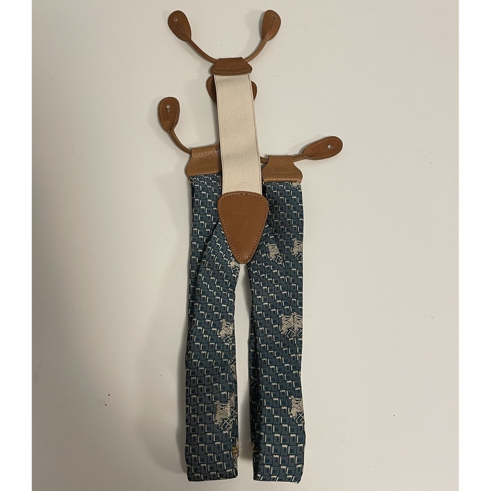 Rare Vintage Trafalgar Silk Braces Suspenders Equestrian Geometric Jacquard